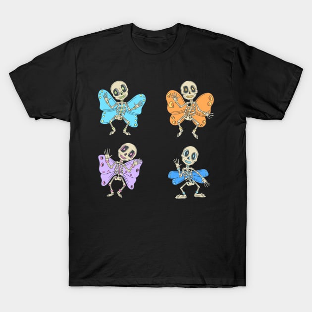 Colorful butterfly Skeleton Day of the Dead Candy Skeleton T-Shirt by Scriptnbones